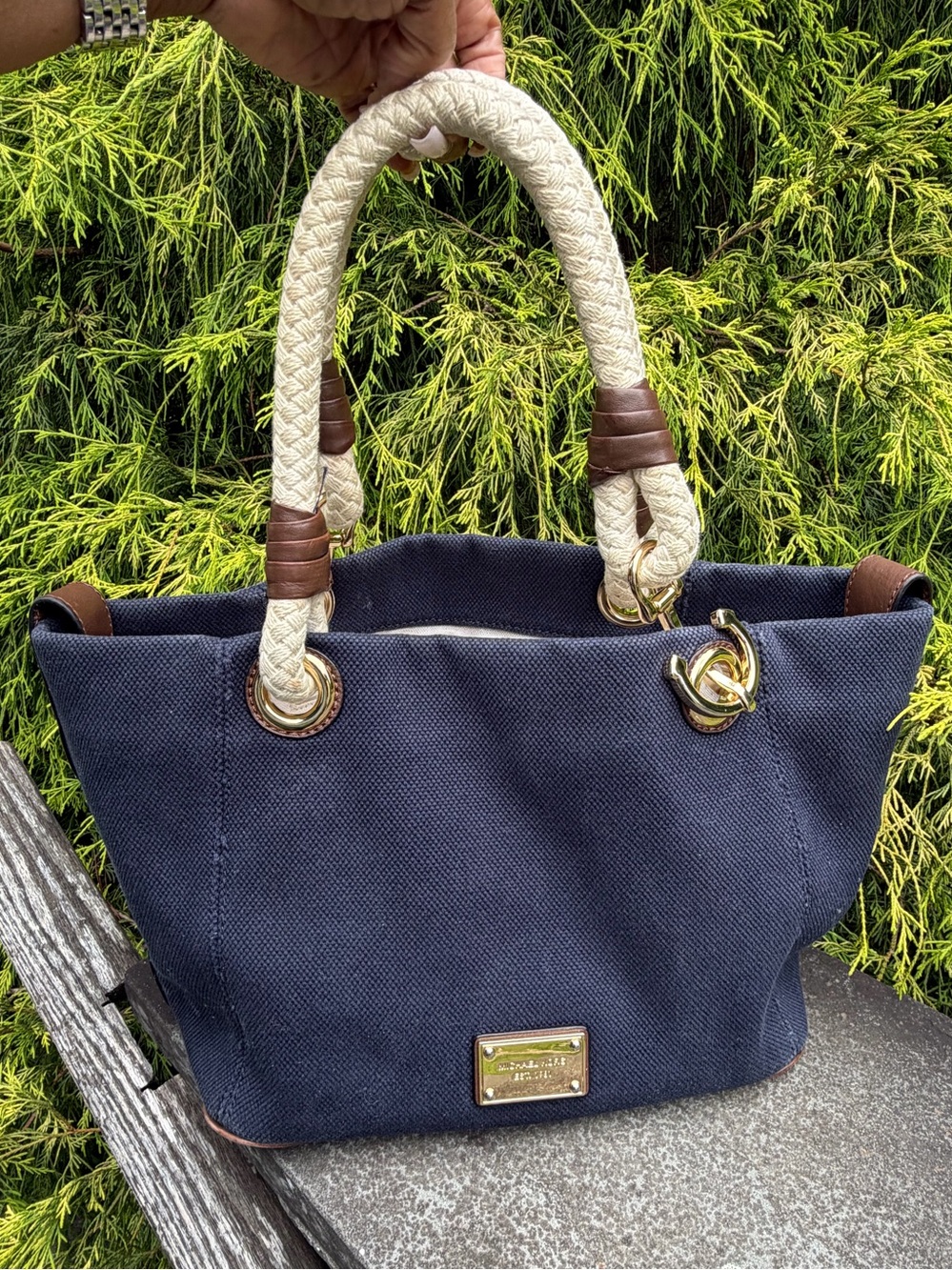 Michael Kors Marina Canvas Rope Handle Tote Navy